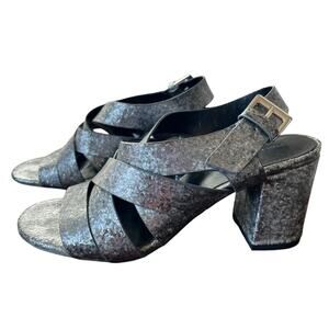 Zara Sandals Womens Size 36 Silver Strappy Block Heels Holiday Dressy Metallic